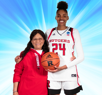 Head coach C. Vivian Stringer with first-year center Sakima Walker