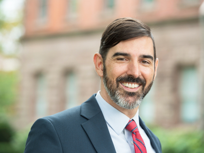 Brian Ballentine, Senior Vice President for Strategy at Rutgers, in front of  Winants Hall 2020