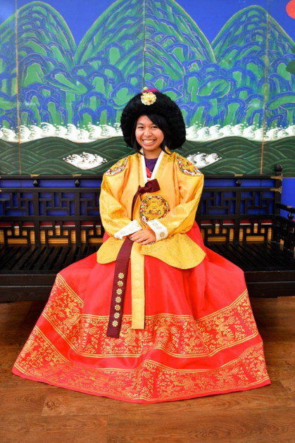 Dawn Angelicca Barcelona in traditional South Korean dress