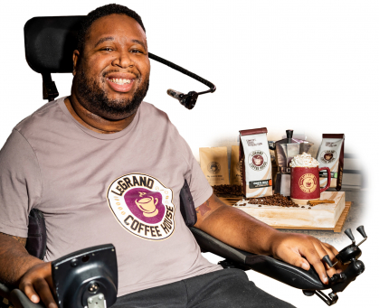 Eric LeGrand with coffee products