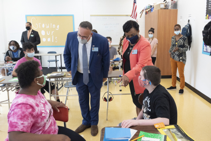 U.S. Education Secretary Miguel Cardona and National Education Association President Becky Pringle