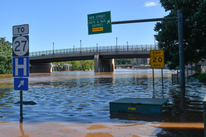 New Brunswick, NJ USA - September 2, 2021: City of New Brunswick flooded after Hurricane Ida.