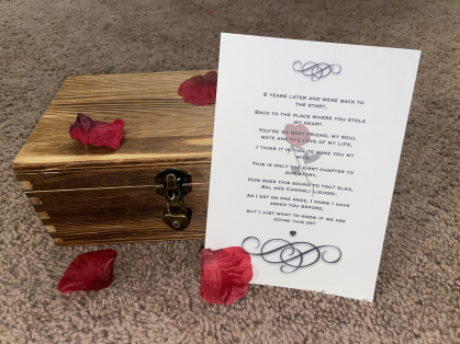 a lockbox and a note with rose petals around