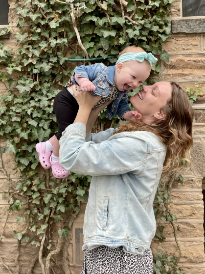 Cassie Botnick with her baby outside together