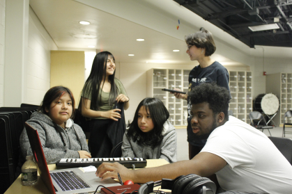 students of the AMARD&V program working on music production