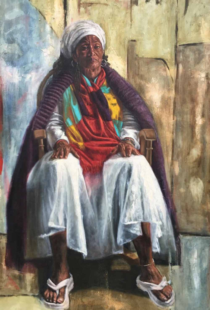 "The Matriarch” is a 2023 oil painting by Alonzo Adams.