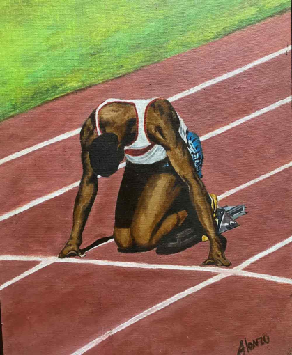 “The Start” is a 1979 oil painting by Alonzo Adams.