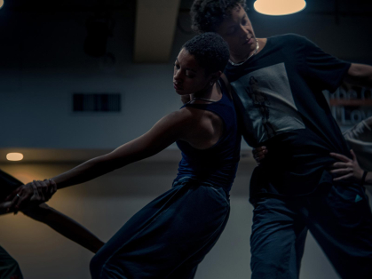 Dancers Eleni Loving and Felix Bryan rehearse "Birth + Carnage."
