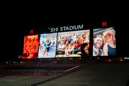 slideshow of photos on the jumbotron at SHI Stadium