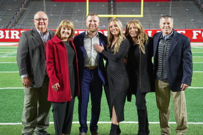 Mike Greengarten and Danielle Kozlosky with their parents at SHI Stadium after the proposal