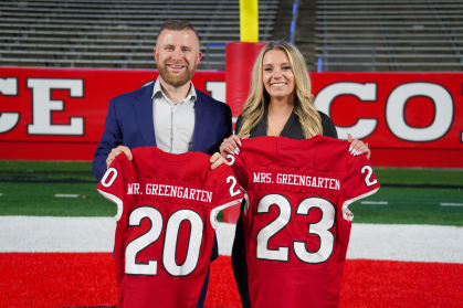 Mike Greengarten and Danielle Kozlosky at SHI Stadium after the proposal