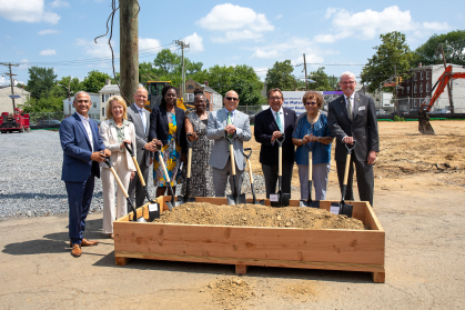 Rutgers leaders joined Gov. Phil Murphy and other partners in the ceremonial shovel lift at the groundbreaking ceremony