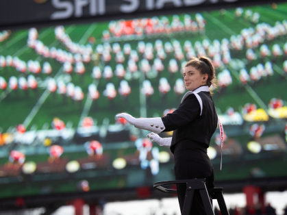 Senior Amelia Ainbinder is a returning drum major for the Scarlet Marching Knghts.