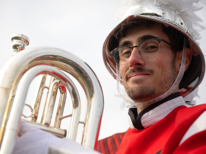 Junior Daniel Dias plays baritone with the Scarlet Marching Knights, where he is also the band's first historian.