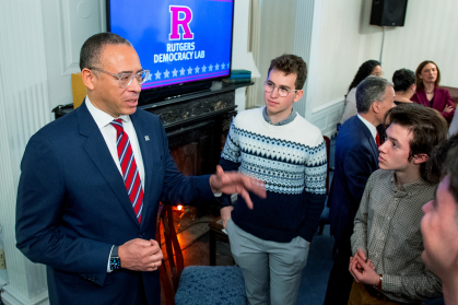 Jonathan Holloway with students at Democracy Lab event