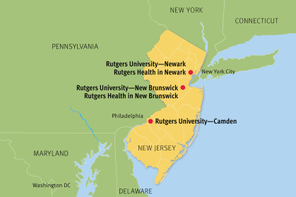 map of Rutgers locations in New Jersey