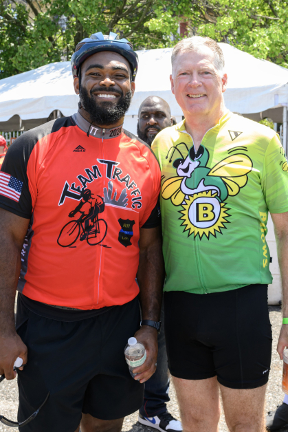 Two time Super Bowl champion Brandon Graham at the Finish of the Ben to the Shore Bike Tour with Bob White.