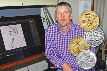 John P. McGraw with coin samples