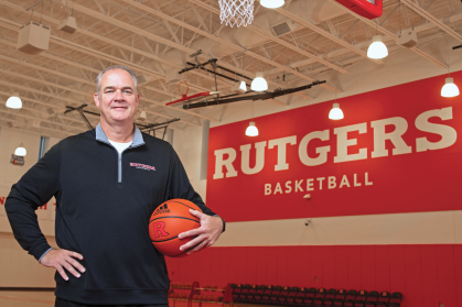 Coach Steve Pikiell on Rutgers basketball court
