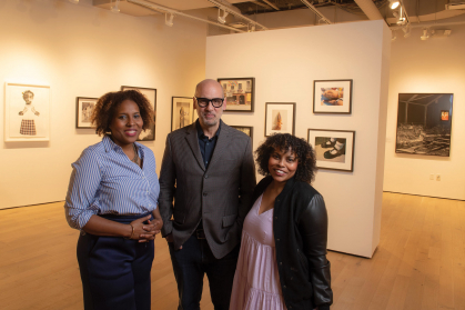 Salamishah Tillet, left, is the executive director of Express Newark, and Nick Kline, center, is the creative director. Scheherazade Tillet, right, the sister of Salamishah, curated Picturing Black Girlhood, along with Zoraida Lopez-Diago.