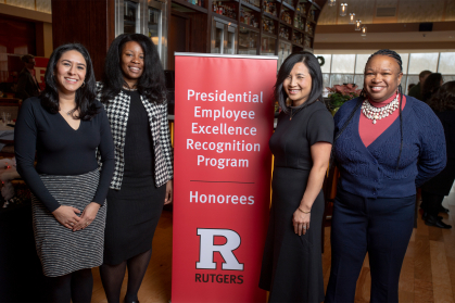 Pride of Rutgers Team Award recipients (l to r) Stephanie Gomez, La Tasha Onugha, Elizabeth Acevedo, and Wendi Taylor.
