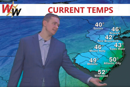 First-year student Derek Diehl gives a forecast in the studio.