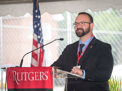 Christopher Manente, executive director of the Rutgers Center for Adult Autism Services, speaks during the center's groundbreaking in 2019.