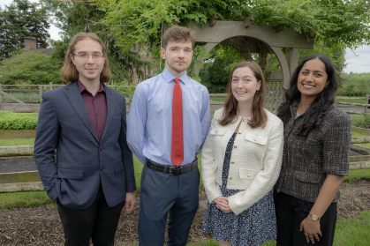 Illia Kholiavin (SEBS '25), Victoria Richard (SAS '25), Smruthi Sathya (RBS '25) and Evan Keeton (SAS '25) at the 2025 Matthew Leydt Society reception.