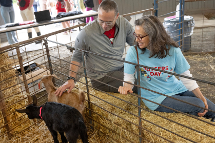 Jonathan Holloway with his wife Aisling Colón at the Rutgers Farm