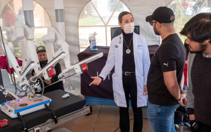 Medical equipment is demonstrated for visitors at the RWJBarnabas Health tent on Busch Campus during Rutgers Day 2022.