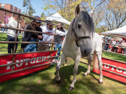 Visitors meet Sir Henry's horse during Rutgers Day 2022.