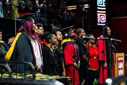 Liberated Gospel Choir members singing the Black National Anthem