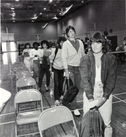 Students on an add drop line