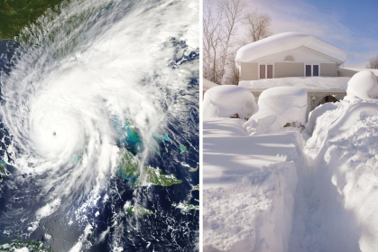 Hurricane Ian, left, a November blizzard near Buffalo, New York