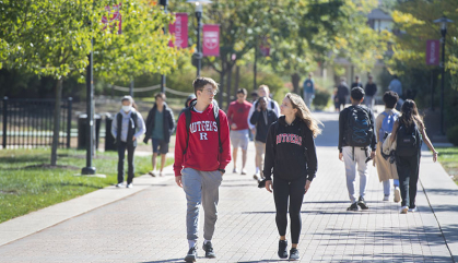 Students walk on Rutgers–New Brunswick's Livingston campus during class change.
