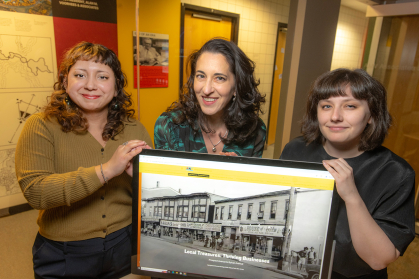  Staff of Voorhees Transportation Center, (l. to r.) Jesika Tixi (SAS '17), Research Project Coordinator, Miriam Salerno (RC '00), Managing Director of the Public Outreach and Engagement Team, and Cate Heady, Research Project Coordinator, collaborate on the Springwood Avenue Heritage Walk project, preserving the history of Asbury Park's Black business and cultural hub