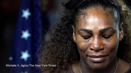 Serena Williams after being defeated by Naomi Osaka at Arthur Ashe Stadium during the women's final of the U.S. Open on Sept. 8, 2018.