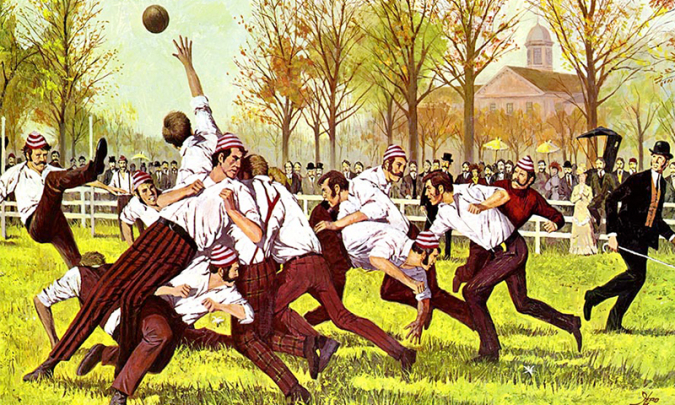 An illustration of the first college football game