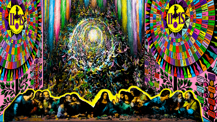 Jesus and the Disciples Among the 72 Names of G-D and G-D's Angelic Powers, 1990, digital painting by Raphael Montañez Ortiz. Courtesy of the artist.