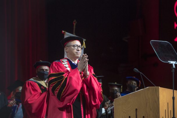 President Holloway at the podium