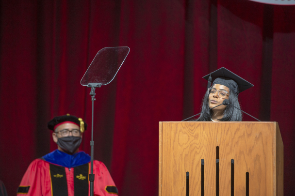 Susan Badia at the podium