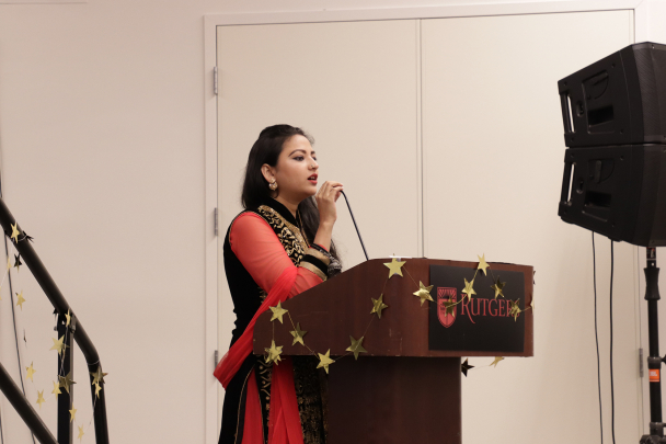 student giving an acceptance speech for an award