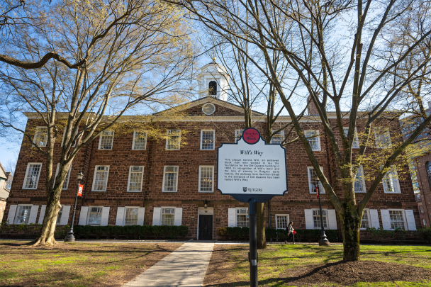 Plaque marking Will's Way in front of Old Queens at Rutgers college avenue campus