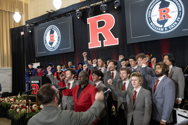 The Rutgers University Glee Club performs at the inauguration of President William F. Tate IV on Nov. 7, 2025