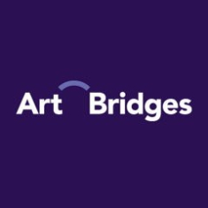 the words Art Bridges in white, on an indigo background