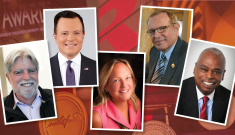 Five photos in a collage of the newest hall of distinguished alumni inductees