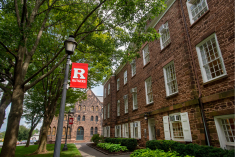 Old Queens campus with block R flags