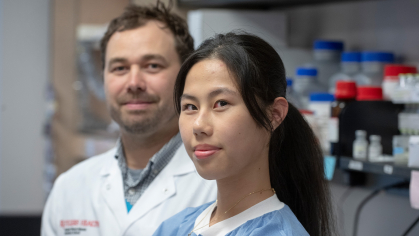 Morgan James, Assistant Professor, RWJMS- Department of Psychiatry, and Vanessa Zhang, a senior in West Windsor-Plainsboro High School,who has been helping conduct research in his lab at Rutgers.